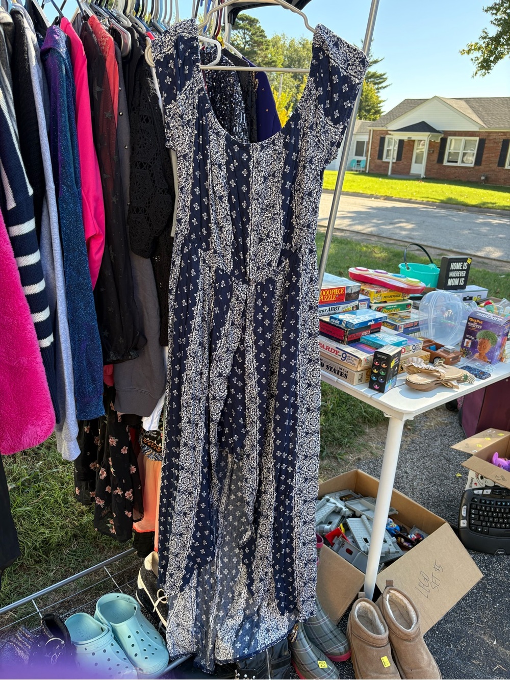 Women’s Navy Blue & White Floral Maxi Dress/Romper